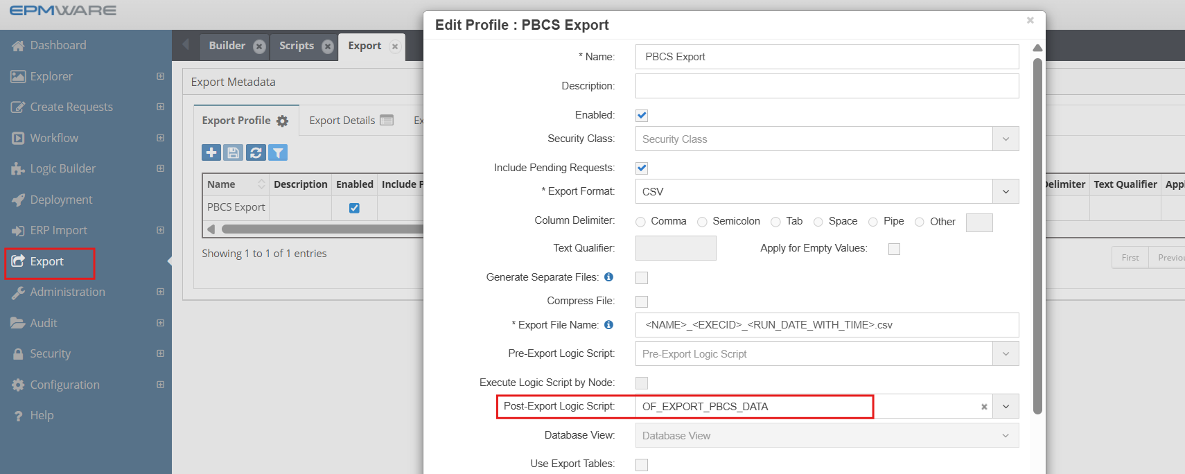 Export Generation task Script Association