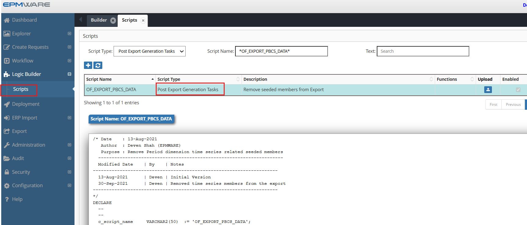 Export Generation Task Logic Script