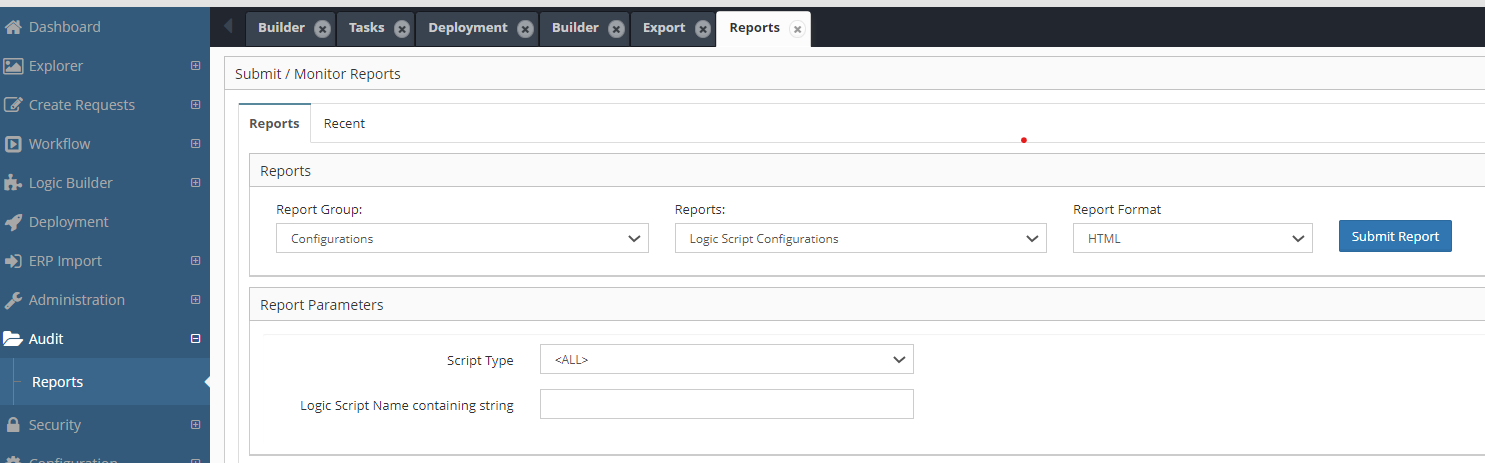 Logic Script Usage Report Execution