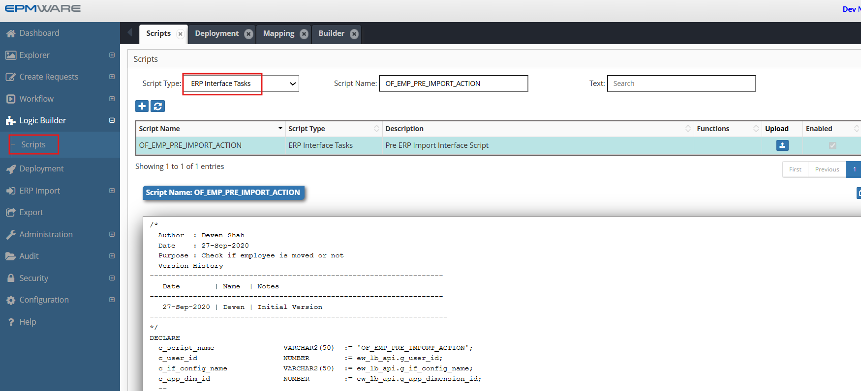 Pre ERP Import Interface Logic Script